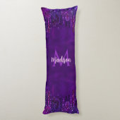 Cute Paarse roze Unicorn Glitter Driemonogram Lichaamskussen (Achterkant (Verticaal))