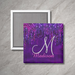 Cute Paarse roze Unicorn Glitter Driemonogram Magneet