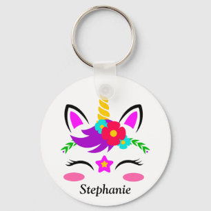 Cute Paarse roze Unicorn Red Flower Personated Sleutelhanger