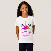 Cute Paarse roze Unicorn Red Flower T-shirt (Voorkant volledig)