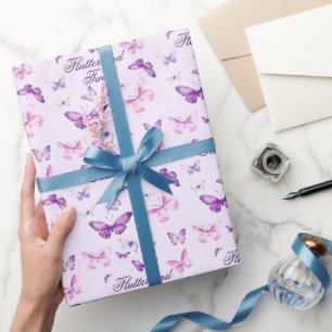 Cute Paarse Roze Vlinder Kinderen Verjaardag  Cadeaupapier