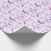 Cute Paarse Roze Vlinder Kinderen Verjaardag  Cadeaupapier (Hoek)