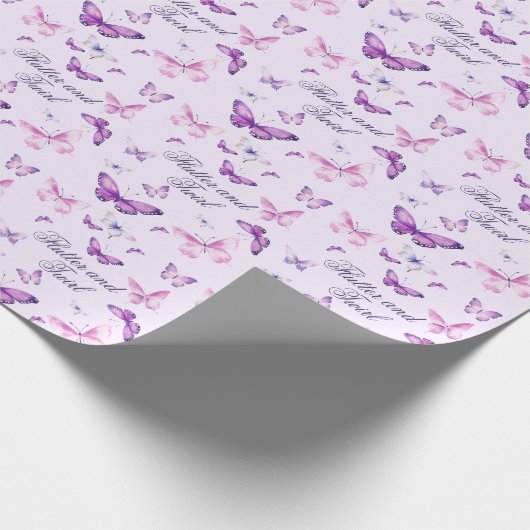 Cute Paarse Roze Vlinder Kinderen Verjaardag  Cadeaupapier (Hoek)