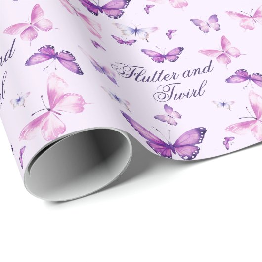 Cute Paarse Roze Vlinder Kinderen Verjaardag  Cadeaupapier (Rol Hoek)