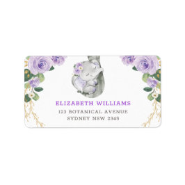 Cute Paarse Rozen Greenery Slaapend Baby Elephant Etiket