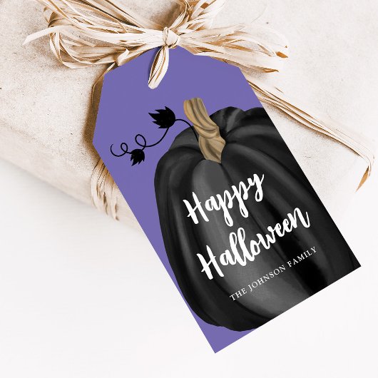 Cute Paarse Script Pumpkin Halloween Cadeaulabel