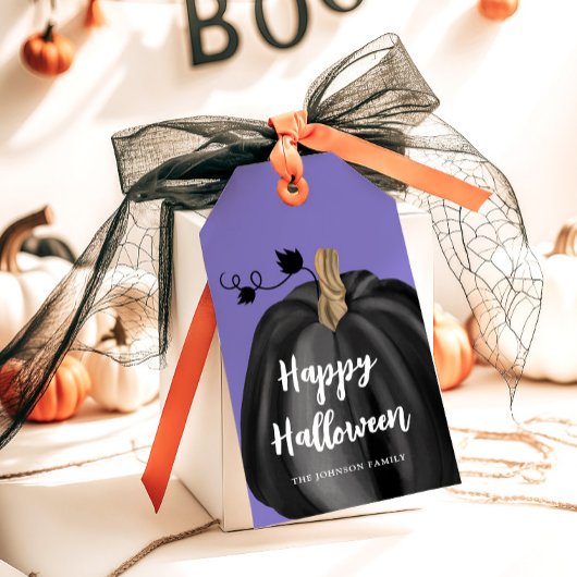 Cute Paarse Script Pumpkin Halloween Cadeaulabel