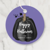 Cute Paarse Script Pumpkin Happy Halloween Bedankjes Labels (Voorkant)