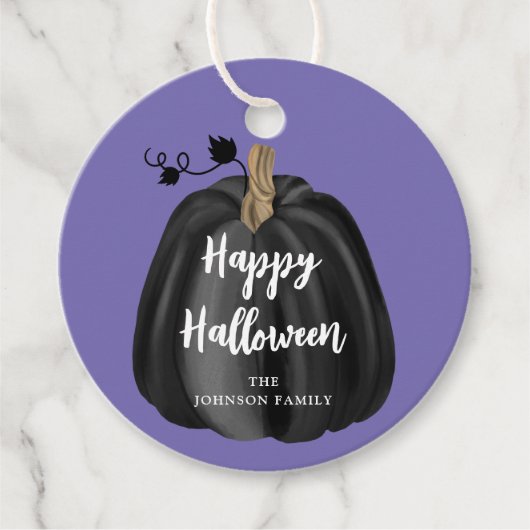 Cute Paarse Script Pumpkin Happy Halloween Bedankjes Labels (Voorkant)