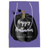 Cute Paarse Script Pumpkin Happy Halloween Medium Cadeauzakje (Voorkant)