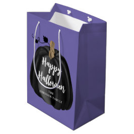 Cute Paarse Script Pumpkin Happy Halloween Medium Cadeauzakje
