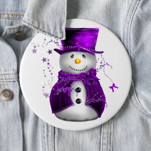Cute Paarse Snowman-kerstButton Ronde Button 6,0 Cm (In situ)