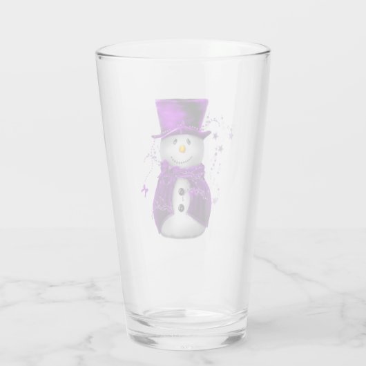 Cute Paarse Snowman Kerstmis Glas (Achterkant)