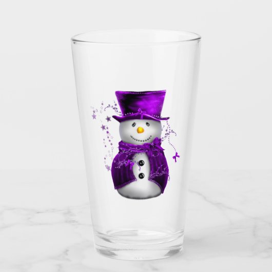 Cute Paarse Snowman Kerstmis Glas (Voorkant)