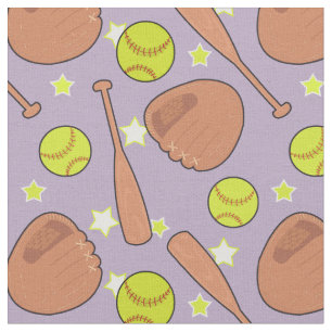 Cute Paarse Softball Star Patroon Stof