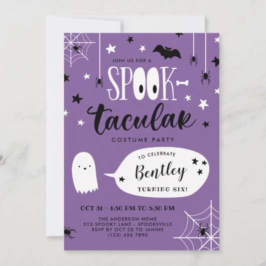 Cute Paarse Spooktacular Kinder Halloween Birthday Kaart (Voorkant)