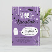 Cute Paarse Spooktacular Kinder Halloween Birthday Kaart (Staand voorkant)
