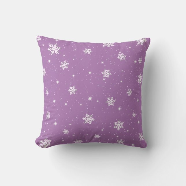 Cute Paarse Stars Snowflakes Winter Patroon Kussen (Voorkant)