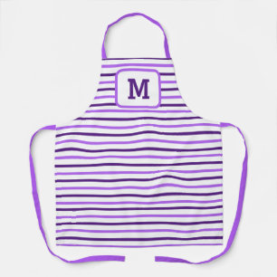 Cute Paarse Stripes Custom Single Initiaal White Schort