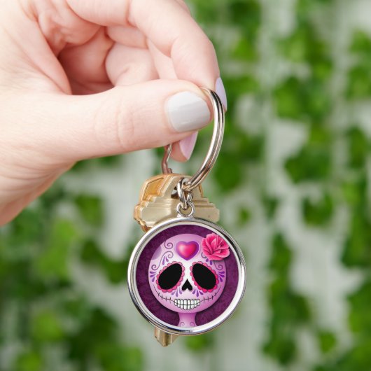 Cute Paarse Sugar Skull Sleutelhanger (Hand)