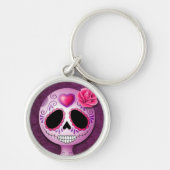 Cute Paarse Sugar Skull Sleutelhanger (Voorkant)