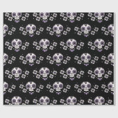 Cute Paarse Sugar Skulls Dia de Los Muertos Floral Cadeaupapier (Vlak)