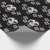 Cute Paarse Sugar Skulls Dia de Los Muertos Floral Cadeaupapier (Hoek)