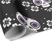 Cute Paarse Sugar Skulls Dia de Los Muertos Floral Cadeaupapier (Rol Hoek)
