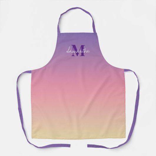 Cute Paarse Sunset Ombre met naam Monogram Schort (Voorkant)