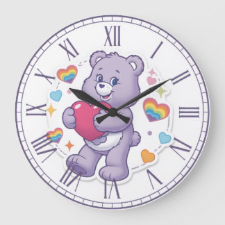 Cute Paarse Teddybeer Knuffelend Hart Valentijn Nu Grote Klok