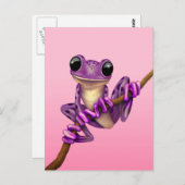 Cute Paarse Tree Kikker op een vertakking op Roze Briefkaart (Voorkant / Achterkant)