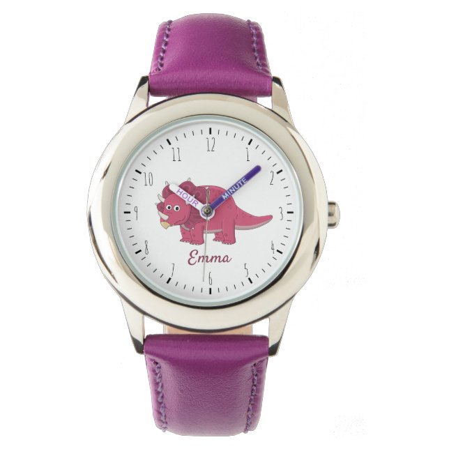 Cute paarse triceratops dinosaur kinder watch horloge (Voorkant)