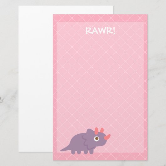 Cute Paarse triceratops dinosaur Stationery Briefpapier (Voorkant / Achterkant)