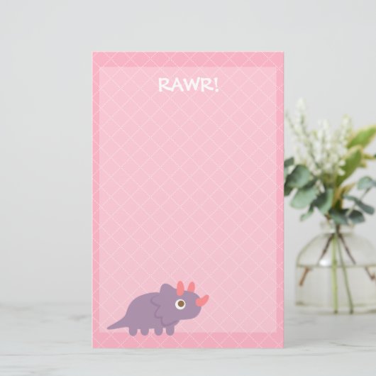 Cute Paarse triceratops dinosaur Stationery Briefpapier (Staand voorkant)