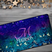 Cute paarse turkooise ombre glitter monogram