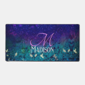 Cute paarse turkooise ombre glitter monogram bureaumat (Voorkant)