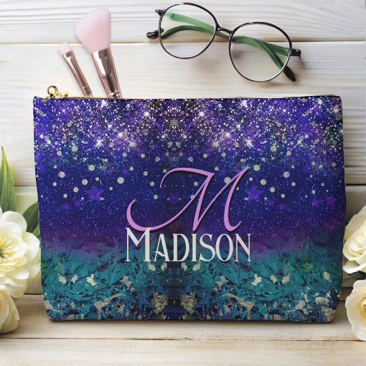 Cute paarse turkooise ombre glitter monogram etui