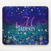 Cute paarse turkooise ombre glitter monogram muismat (Voorkant)