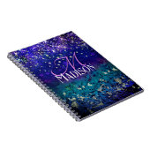 Cute paarse turkooise ombre glitter monogram notitieboek (Rechterzijde)
