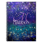Cute paarse turkooise ombre glitter monogram notitieboek (Voorkant)