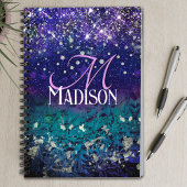 Cute paarse turkooise ombre glitter monogram notitieboek