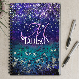 Cute paarse turkooise ombre glitter monogram notitieboek