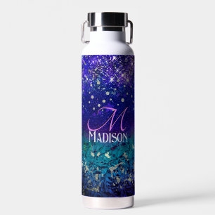 Cute paarse turkooise ombre glitter monogram waterfles