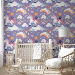Cute Paarse Unicorn Behang