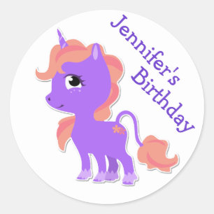 Cute Paarse Unicorn Birthday Sticker