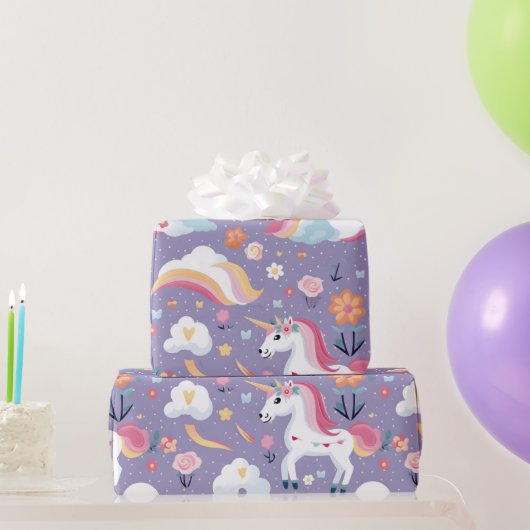 Cute Paarse Unicorn Cadeaupapier (Feestgeschenken)