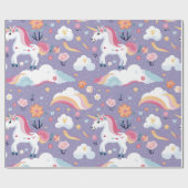 Cute Paarse Unicorn Cadeaupapier (Vlak)