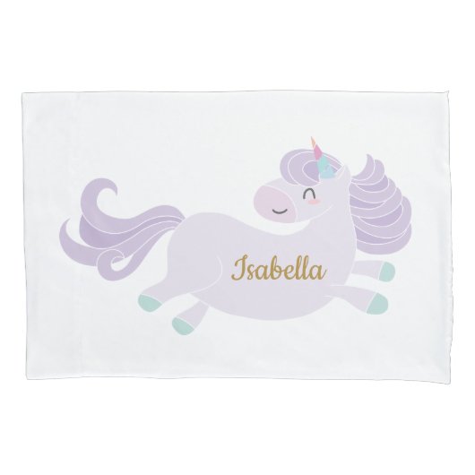 Cute Paarse Unicorn Personalized Girl's Kussensloop (Voorkant)