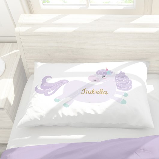 Cute Paarse Unicorn Personalized Girl's Kussensloop