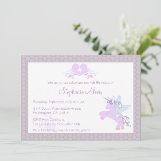 Cute paarse unicorn pony kaart (Staand voorkant)